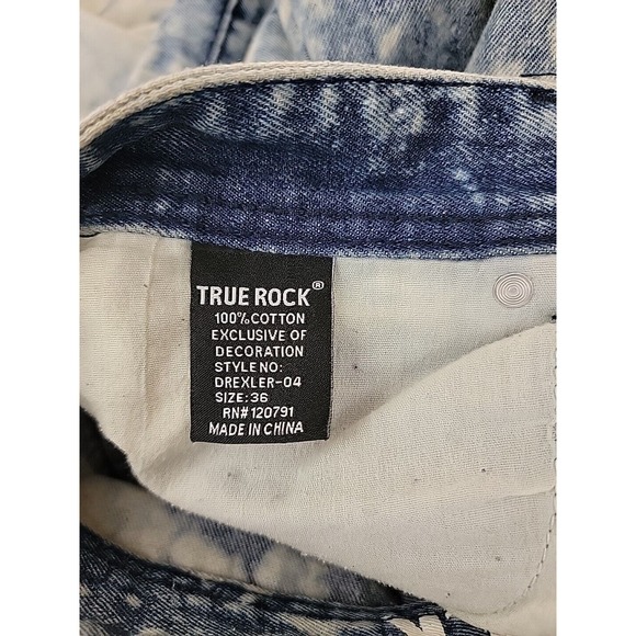 True Rock Jeans Mens 36 Blue Stonewashed Distressed Grunge Measures 38x32 Moto - Picture 6 of 8